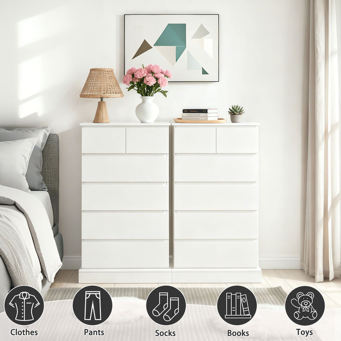 6 Drawer Tall Dresser With Concealed Handles, Vertical Storage Cabinet For Bedroom - White