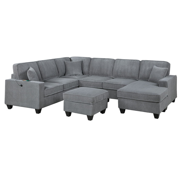 Left Arm Facing Loveseat With USB Port And Storage Sectional Set With Corner Wedge Armless Chair And Cocktail Ottoman - Fog