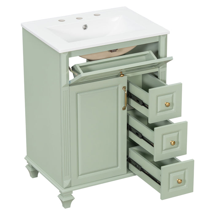 Freestanding Bathroom Vanity With Sink, 3 Drawers & Flip-Out Drawer