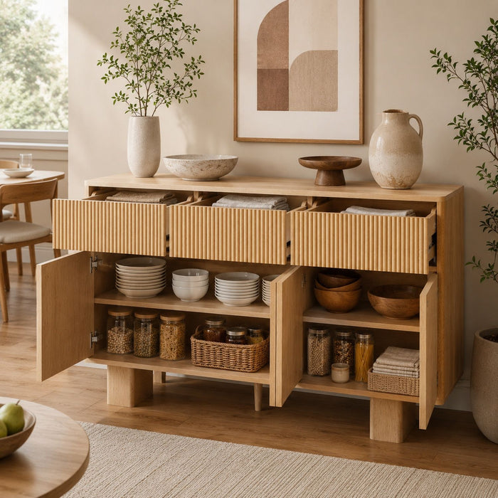 Curved Credenza, Wide Storage Cabinet For Dining Room