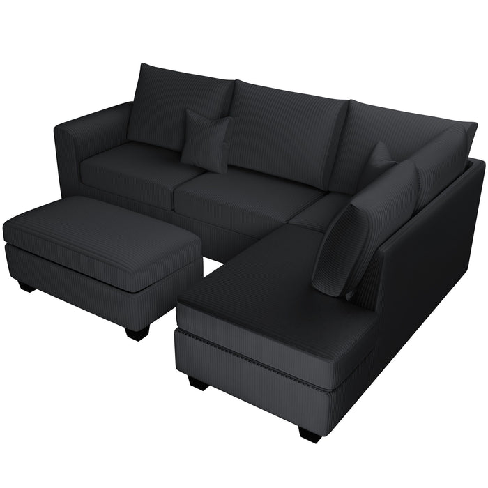 Modern Style Sectional Set With USB Port, Storage Ottoman