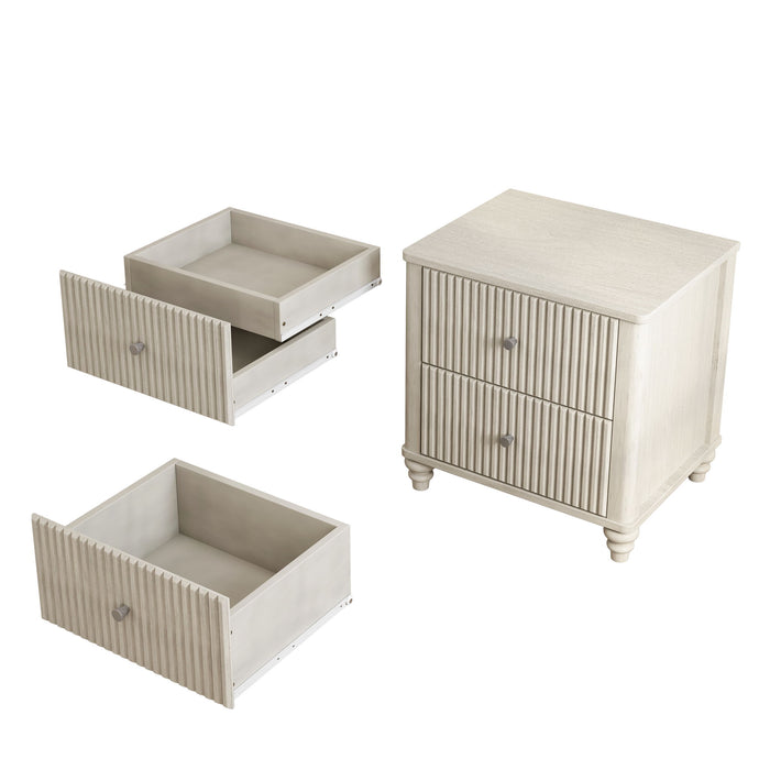 Fluted Nightstand With 3 Drawers