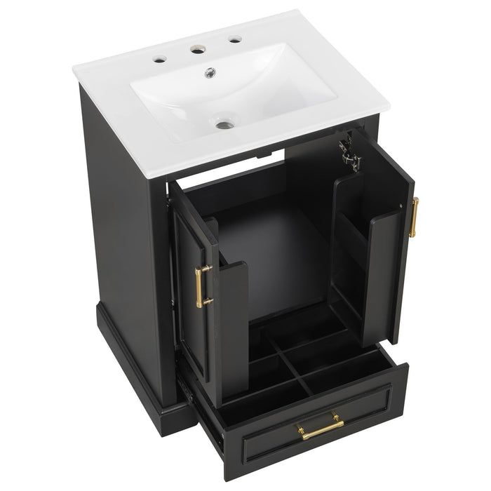 Bathroom Vanity With Sink, 1 Divided Drawer And 2 Soft Close Doors With Double Shelf