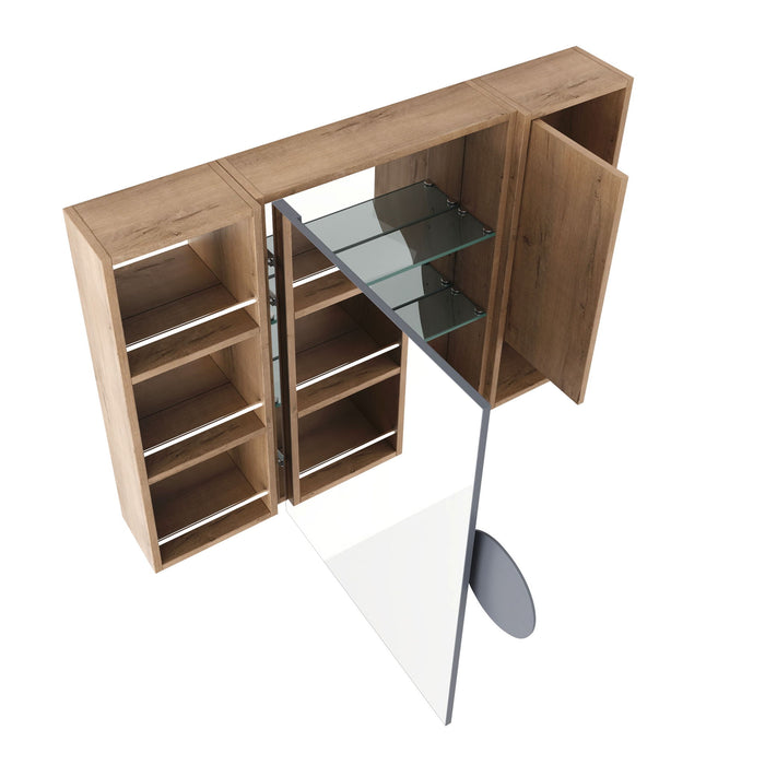 Wall Mounted Bathroom Mirror Cabinet, Adjustable Shelves Storage Cabinet - Imitative Oak