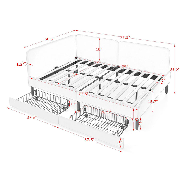 Upholstered Platform Bed Frame With 2 Storage Drawers And Adjustable Sofa Bed