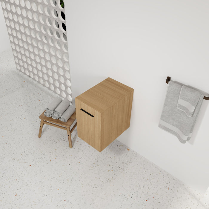 Floating Bathroom Vanity Single Door Base Cabinet, Wall Mounted Storage - Light Oak