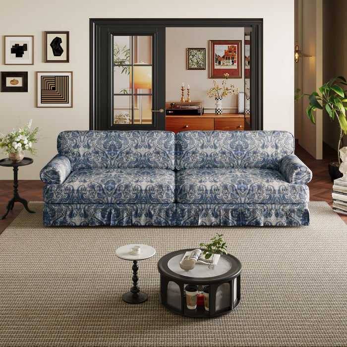Luxuriously Comfortable Cloud Couch With Elegant Rolled Arms & Pleated Skirt Design