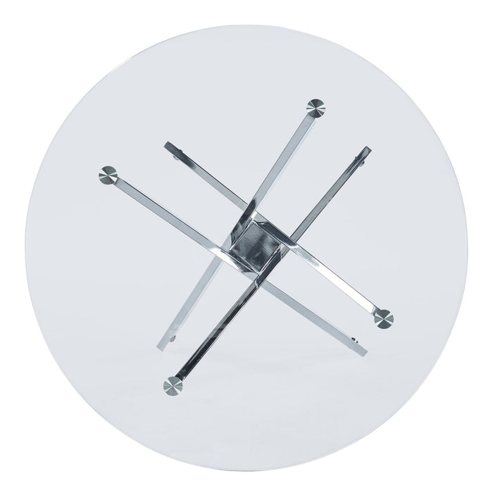 Dining Table With Cross Metal Leg And Tempered Glass, Modern Space Saving Kitchen Table For Living Room