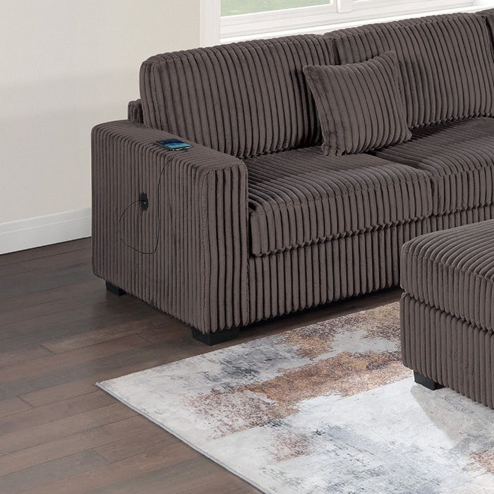 Upholstered L - Shaped 4 Piece Sectional Set With USB, Cocktail Ottoman