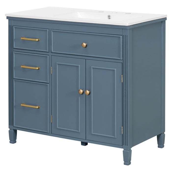 Modern Bathroom Vanity With Ceramic Sink, Freestanding, One Tip Out Drawer, 3 Side Drawers, Adjustable Shelf