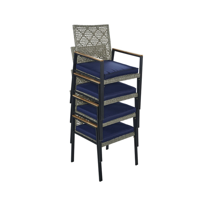 5 Piece Patio Dining Table Set, Acacia Wood Table Top With Umbrella Hole