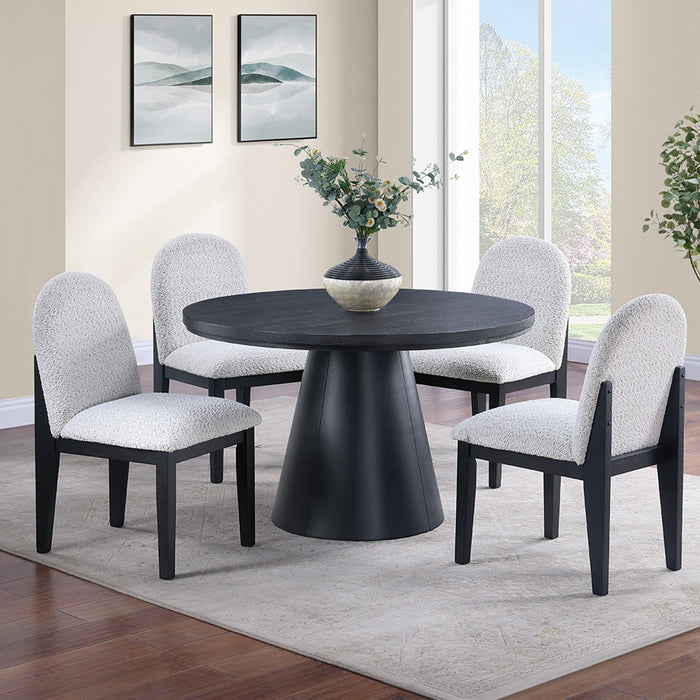 5 Piece Round Dining Set With With Chairs - Black / White