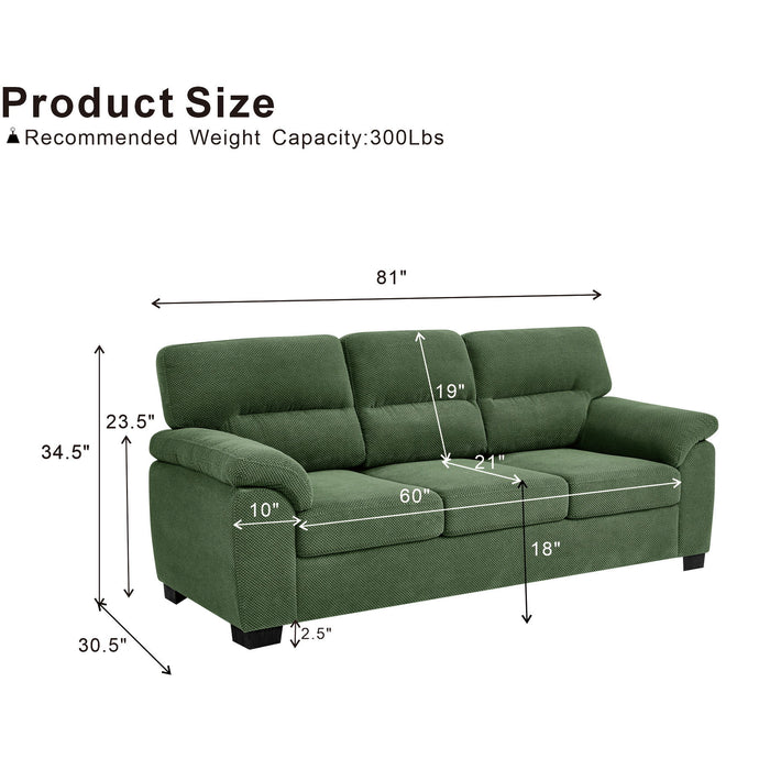 3 Seater Sofa With Padded Armrests And Triangular Leg