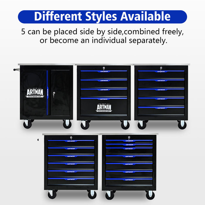 Movable Lockable Double Door Partition With Lock Multi Functional Hardware Storage Tool Car Auto Repair Locker - Black / Blue