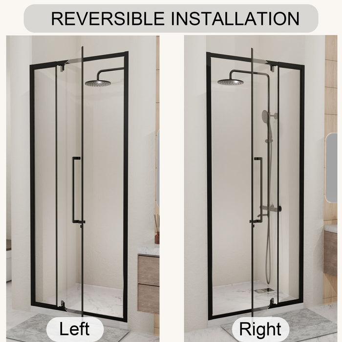 Semi Frameless Pivot Hinged Shower Door, Reversible Design
