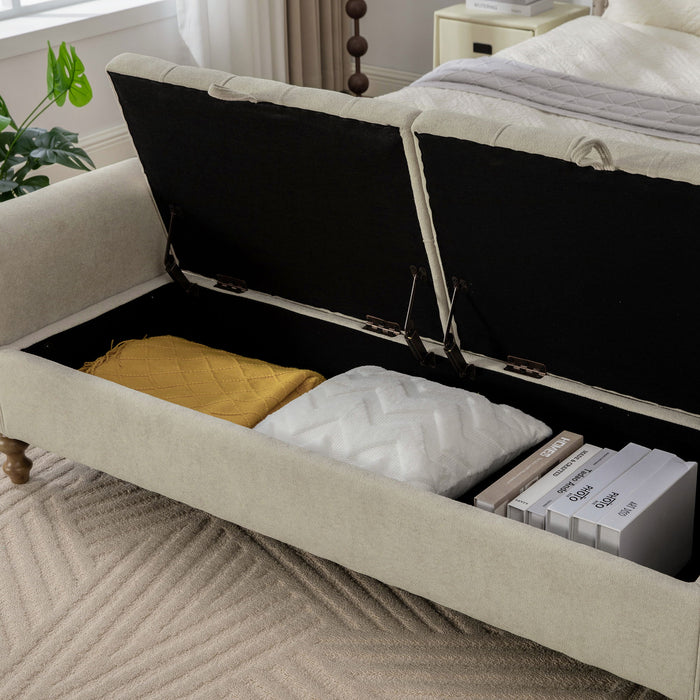 Napped Storage Bench With Rolled Armrest - Griege