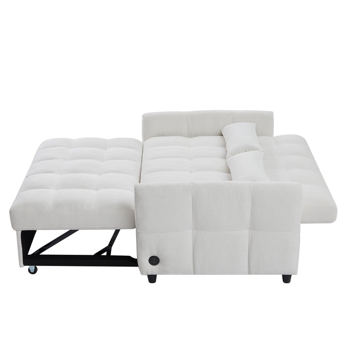 Loveseat Sofa Pull-Out Bed With Adjustable Backrest, 3 USB Ports And 2 Lumbar Pillows For Living Room