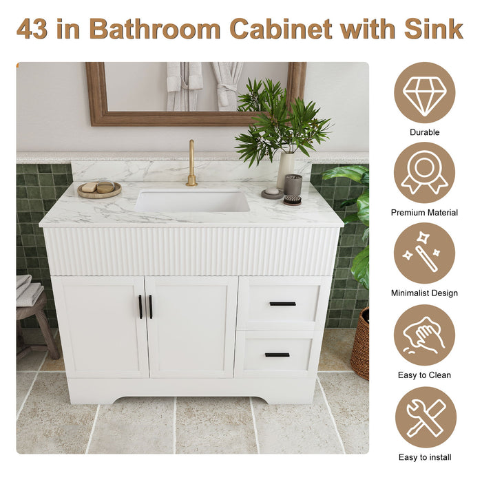 Bathroom Vanity Set, Fluted Cabinet, Soft Close Doors & Drawers, Single Faucet Hole, Sink Included - White