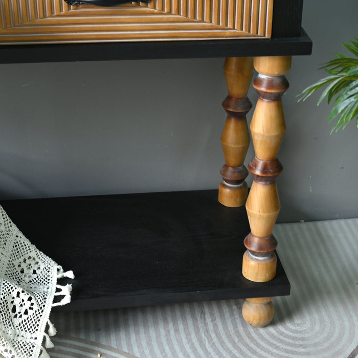 Accent Carved Console Table With Open Shelf And 2 Drawers Living Room - Black / Natural Wood Wash