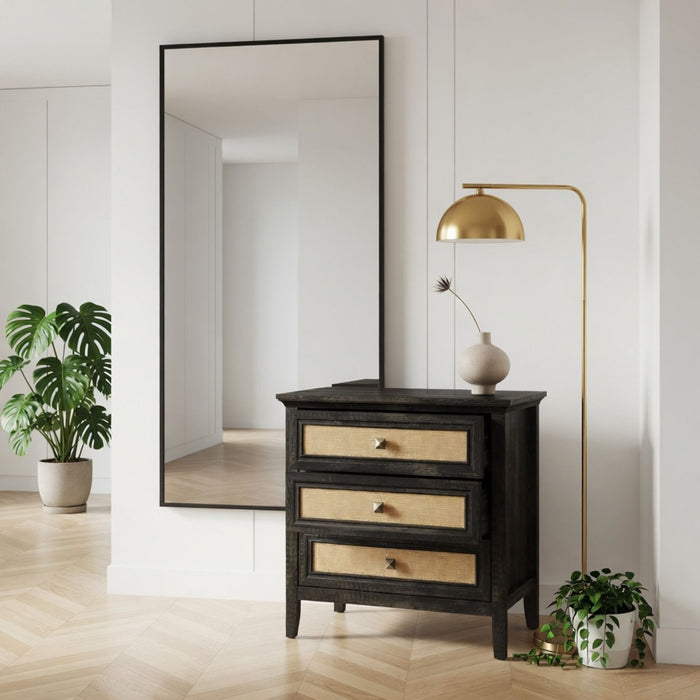 Nightstand With 3 Drawers, Tall End Table - Brown