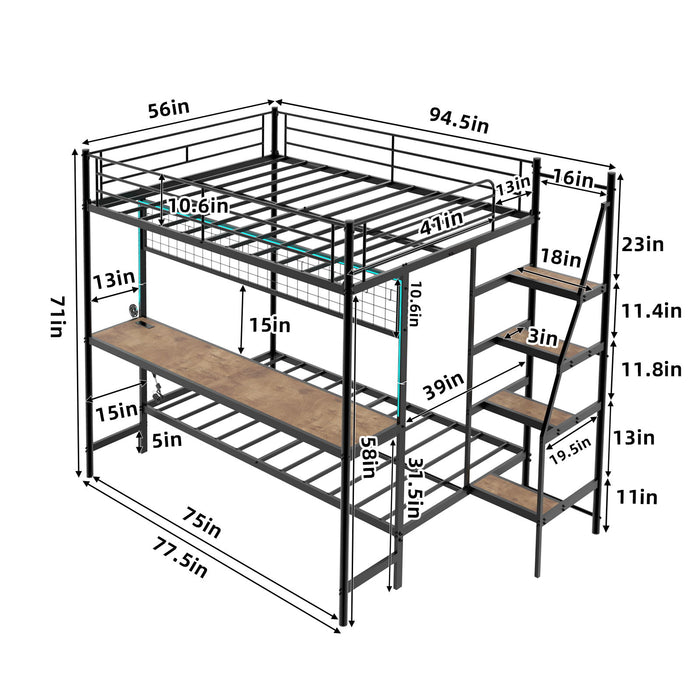 Bunk Bed With Built In Desk And LED Lighting
