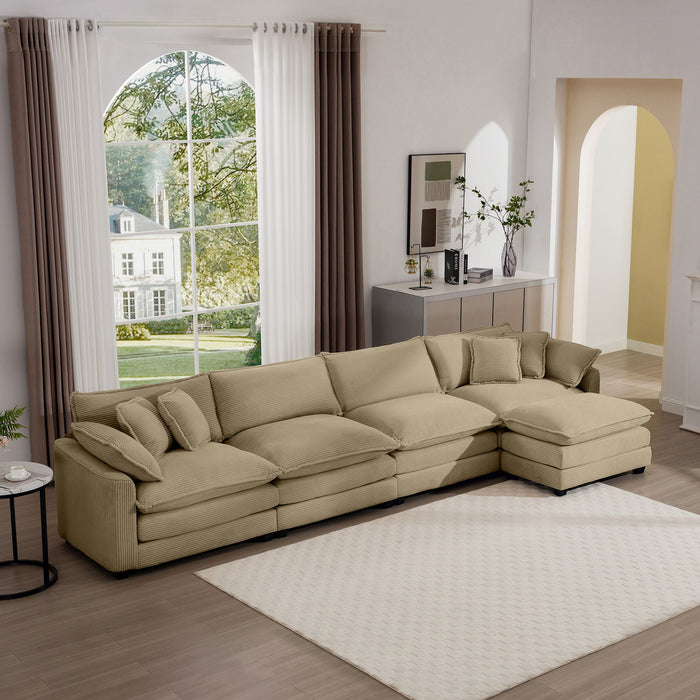 Oversized Modular Cushion Sofa With Ottoman, Low Back, Deep Seating Sofa Set