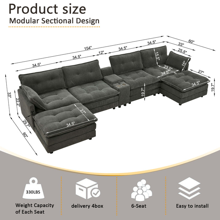 Oversized Modular Sectional Sofa With Multi Functional Console