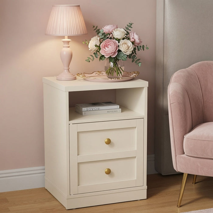 Nightstand With Door & Shelf, 2 Drawer Side Table