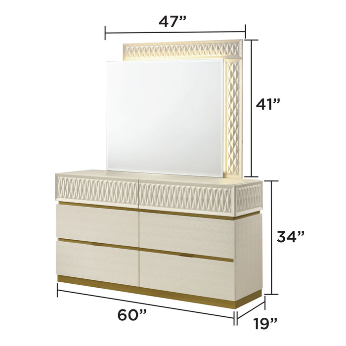 Stanley - LED Bedroom Mirror With Crocodile Texture Frame (Dresser Not Included) - Gray