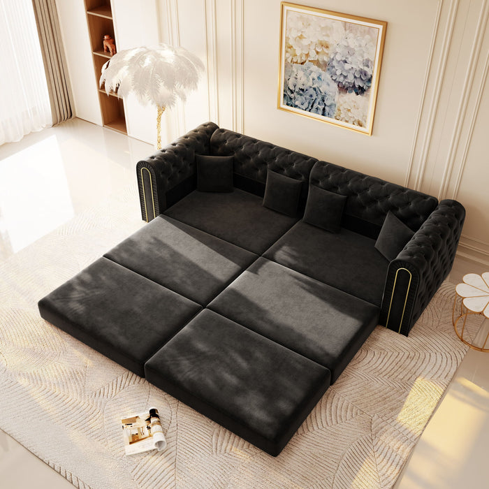 3-In-1 Convertible Sleeper Sofa With Movable Ottoman For Living Room