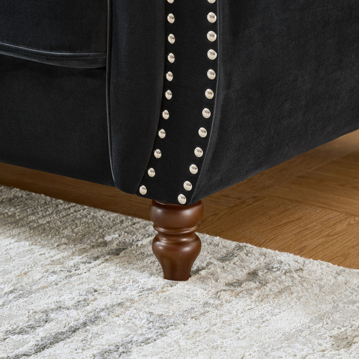 Chesterfield Upholstery Fabric Sofa With Roll Armrest & Nailhead