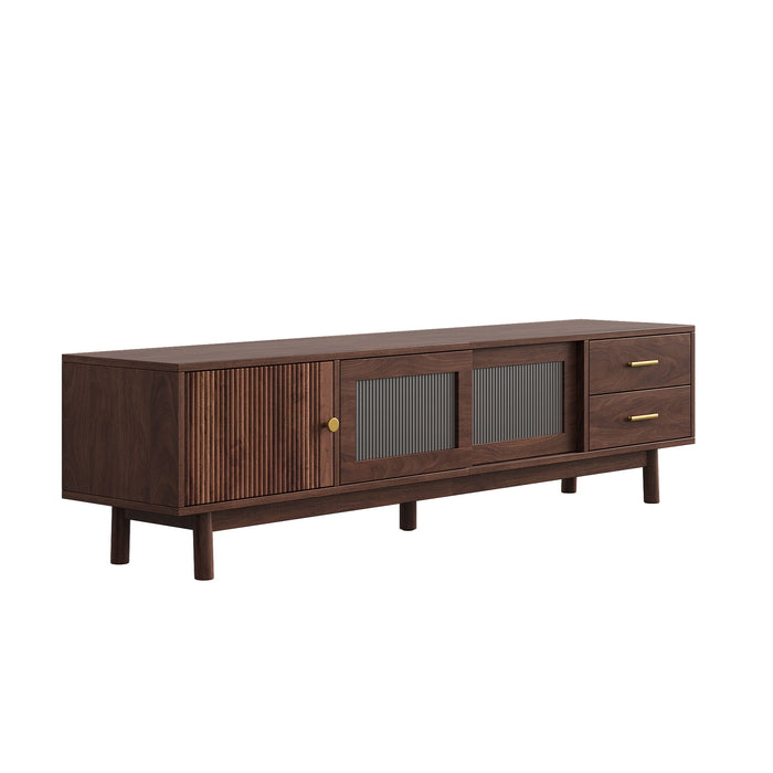 TV Stand With Sliding Doors And 2 Drawers For Living Room - Dark Brown