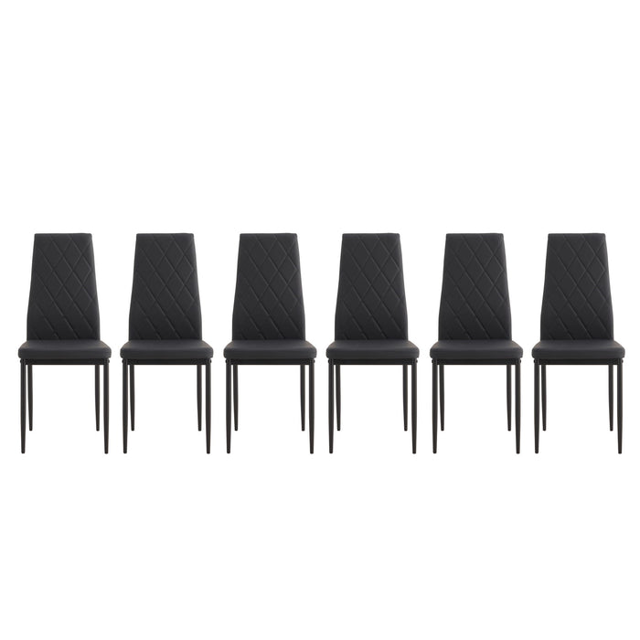 Modern 7 Piece Dining Table Set With Glass Top And Chairs - Black