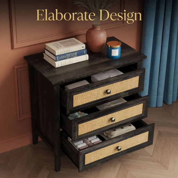 Nightstand With 3 Drawers, Tall End Table - Brown