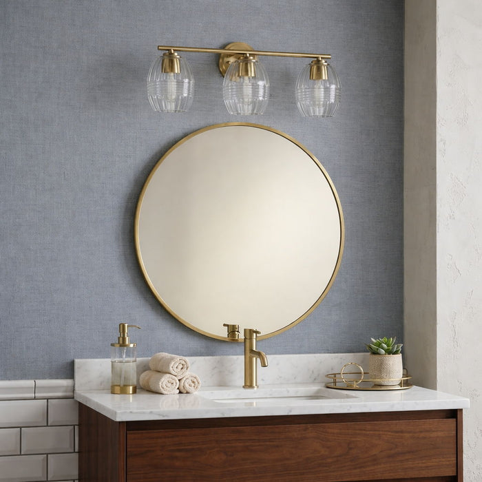 Luster - 3 Lights Vanity With Clear For Bathrooms Above Mirror Wall Lamp Satin - Clear / Gold