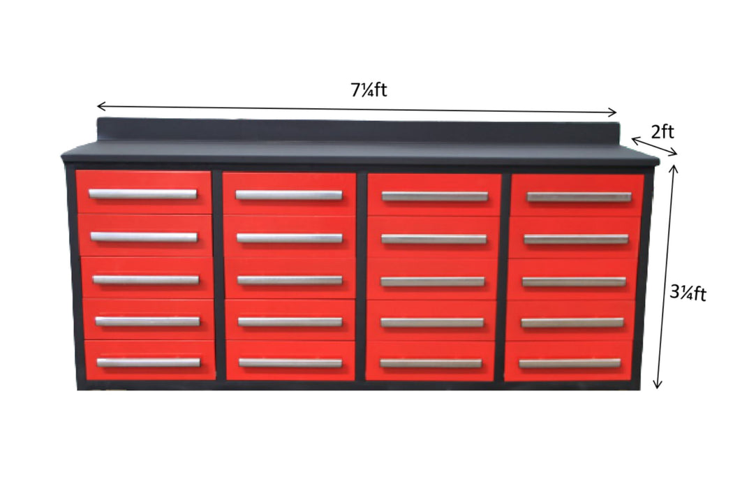 Garage Storage Cabinets With Workbench (With 20 Drawers) - Red