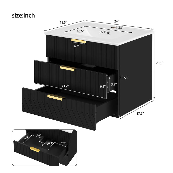 Wall Mounted Floating Cabinet With Side Cabinet Combo, Rectangular Ceramic Sink Vanity