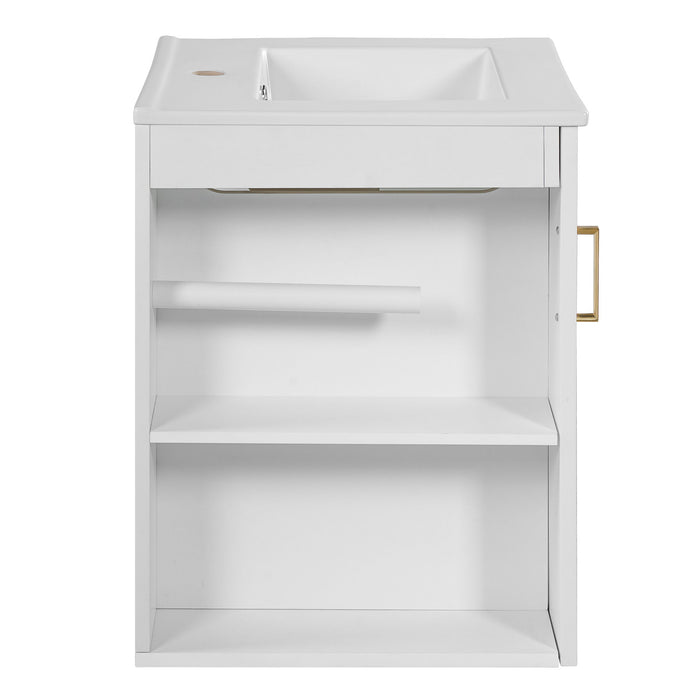 Modern Wall Mounted Bathroom Cabinet With Side Shelf And Ceramic Sink