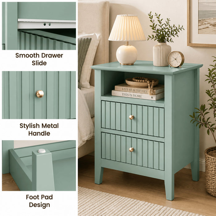 Fluted Nightstand With 2 Drawers