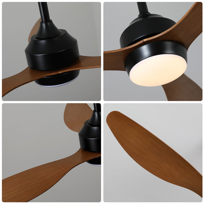 Ceiling Fan With Lights Quiet DC Motor 3 Blade Ceiling Fans 6 Speed Levels, Reversible Ceiling Fan - Matte Black / Wood