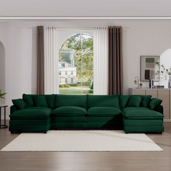 Modern Modular Cushion Sofa With Ottoman, Low Back, Deep Seating Sofa Set