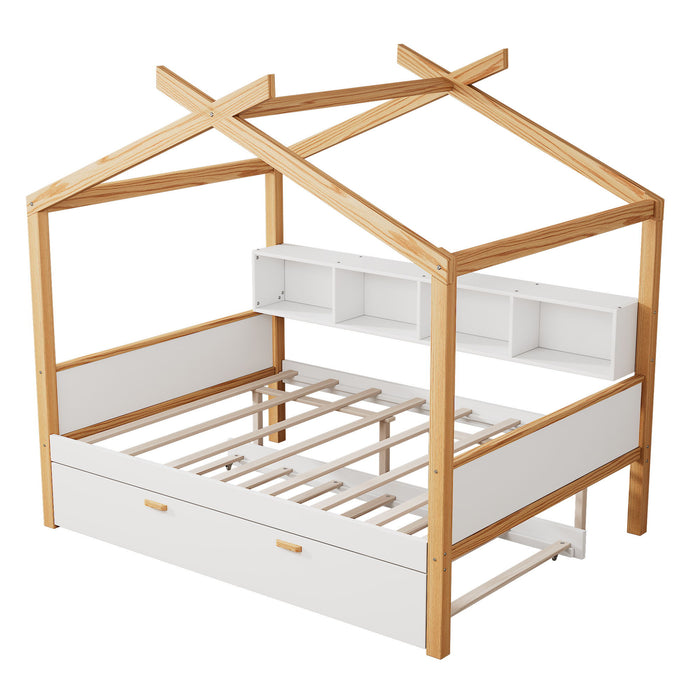 House Bed With Bookshelf Storage