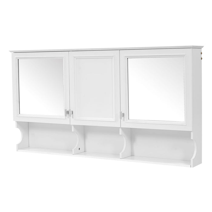 Wall-Mounted Mirror Medicine Cabinet With Adjustable Shelf And Open Shelves, Bathroom Storage Cabinet Over Toilet - White
