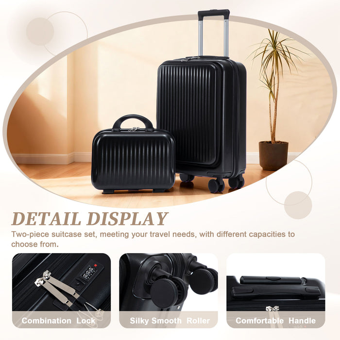 Luggage Set With Cosmetic Case, Combination Lock, Front Opening Design