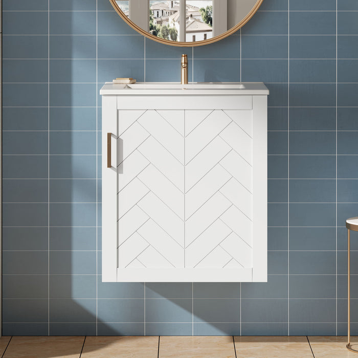 Modern Wall Mounted Bathroom Cabinet With Side Shelf And Ceramic Sink
