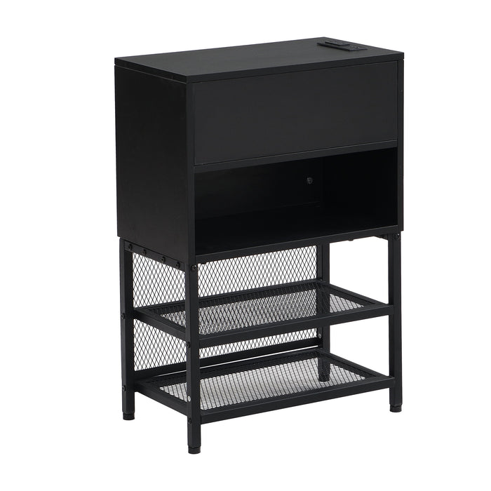 Platform Bed With 2 Tier Storage Shelves, Storage Cabinet