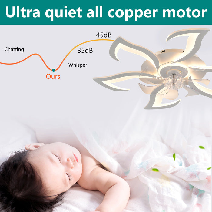 Flower Ceiling Fan With LED Dimmable Light, Flush Mount Ceiling Fan With Remote Control, Low Profile Design, 6 Speeds, Timing Function