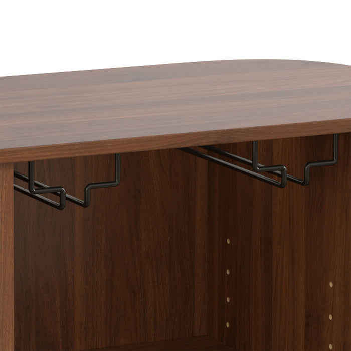 Fluted Wine Bar Cabinet With 8 Grid Wine Rack, 5 Level Adjustable Shelves, 2 Glass Holders