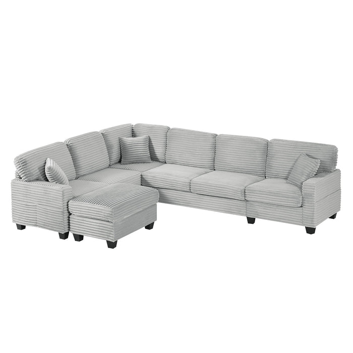 Upholstered U-Shaped Sectional Sofa With Movable Ottoman And Side Storage Pockets