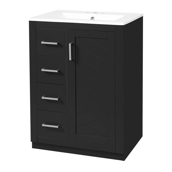 Bathroom Vanity With Integrated Sink, Rectangular Cabinet With 1 Door And 3 Drawers